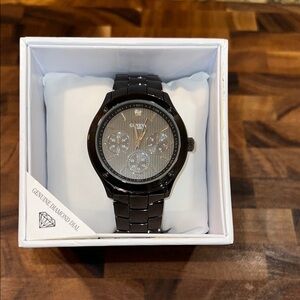 Men’s Geneva Black Watch with Genuine Diamond Dial